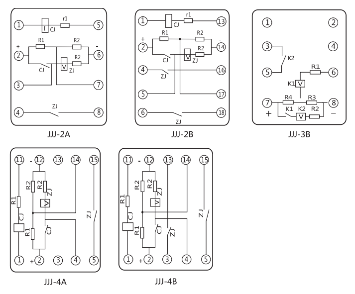 JJJ-2A直流絕緣監(jiān)視繼電器內(nèi)部端子外引接線圖 JJJ-2A直流絕緣監(jiān)視繼電器內(nèi)部端子外引接線圖