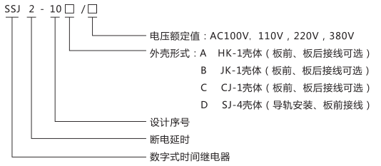 SSJ2-10D交流斷電延時(shí)繼電器型號命名及含義圖片