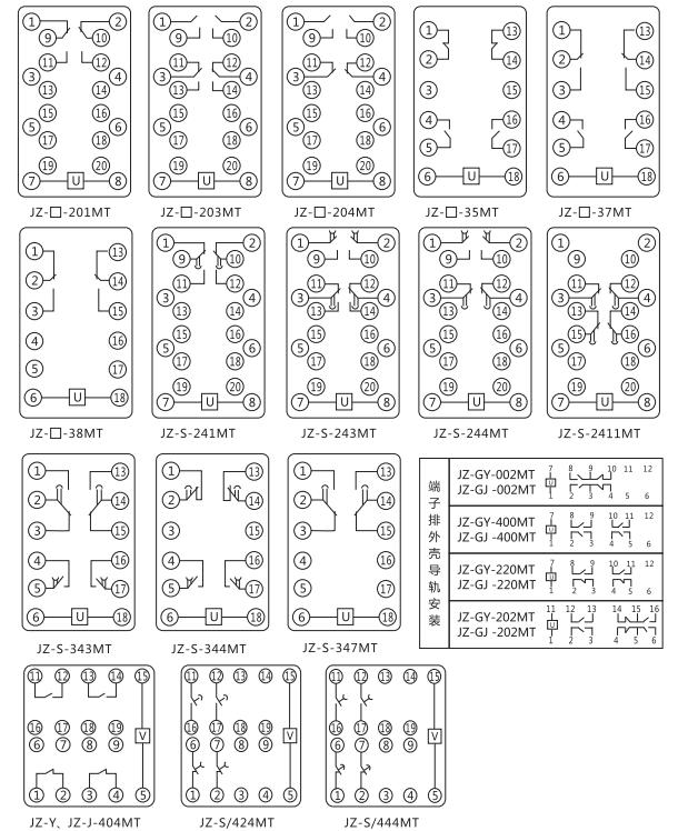 JZ-Y(J)-204MT跳位、合位、電源監(jiān)視中間繼電器內(nèi)部接線圖