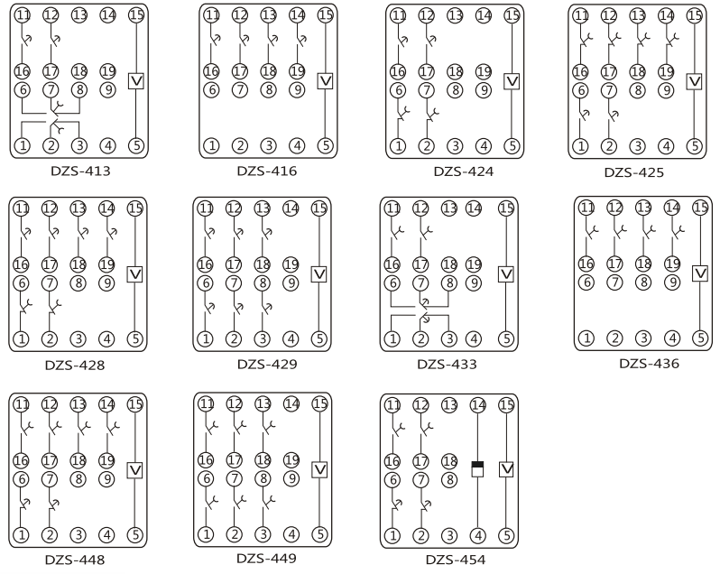 DZY（J)-414中間繼電器內部端子外引接線圖(正視)