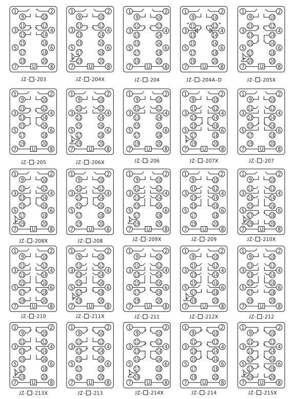 JZY（J)-220靜態(tài)中間繼電器內部接線圖及外引接線圖