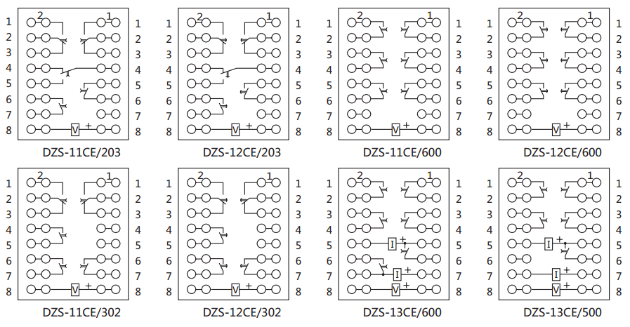 DZS-12CE/600延時(shí)中間繼電器內(nèi)部接線圖及外引接線圖
